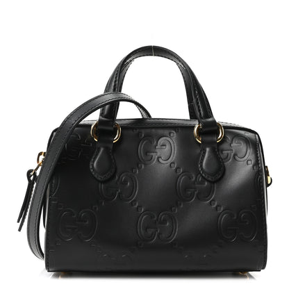 Gucci Calfskin Jumbo GG Embossed Super Mini Top Handle Bowler Bag Black 1 of 10