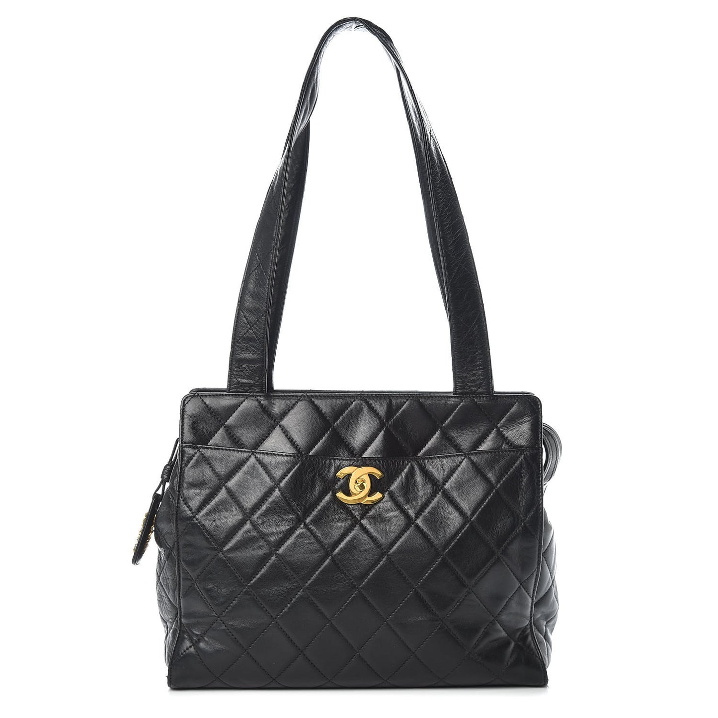 Lambskin Quilted CC Shopping Tote Black