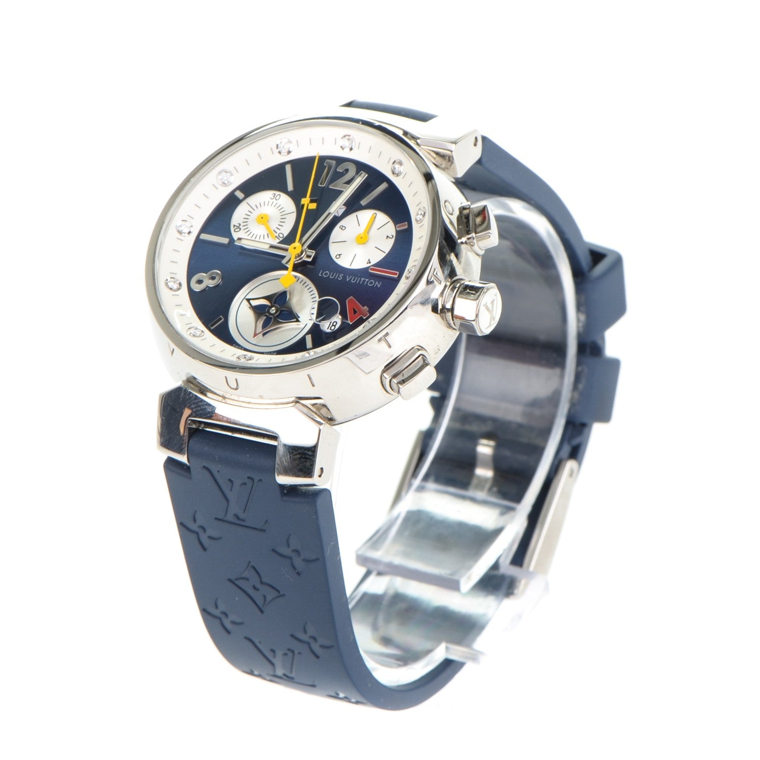 Louis Vuitton Stainless Steel Rubber Diamond 34mm Tambour Lovely Cup Quartz Watch Blue 3 of 12
