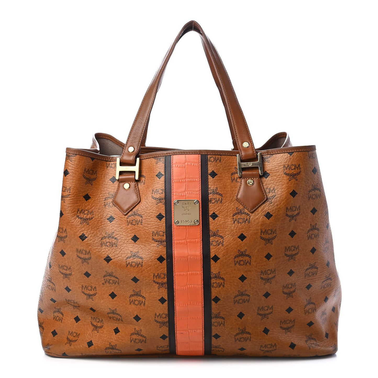 Visetos Crocodile Embossed Medium Liz Shopper Tote Cognac
