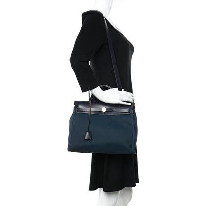 Hermes Military Toile Vache Hunter Herbag Zip 31 PM Bleu Ocean Bleu Indigo 2 of 14