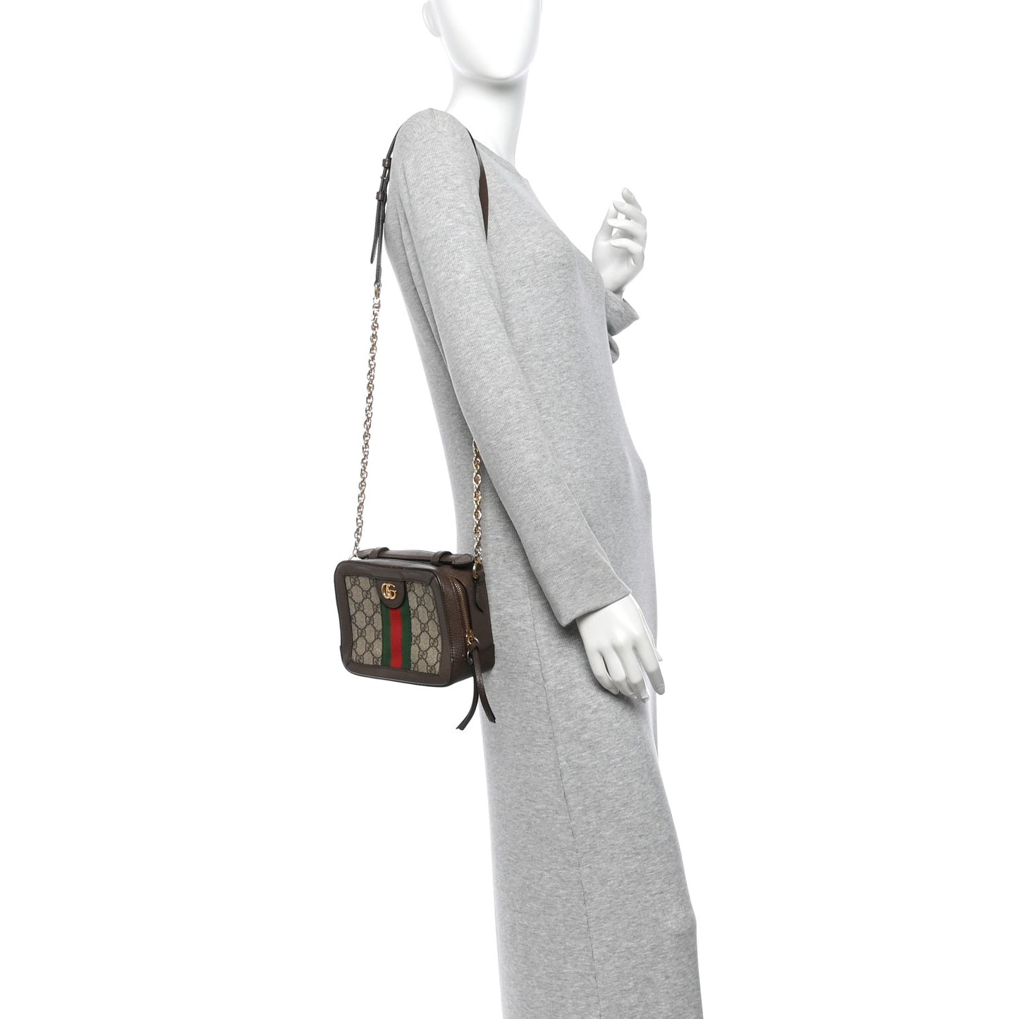 GG Supreme Monogram Mini Ophidia Top Handle Shoulder Bag Brown