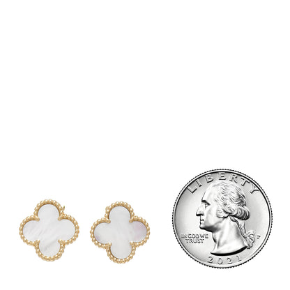 Van Cleef & Arpels 18K Yellow Gold Mother of Pearl Vintage Alhambra Earrings 2 of 5