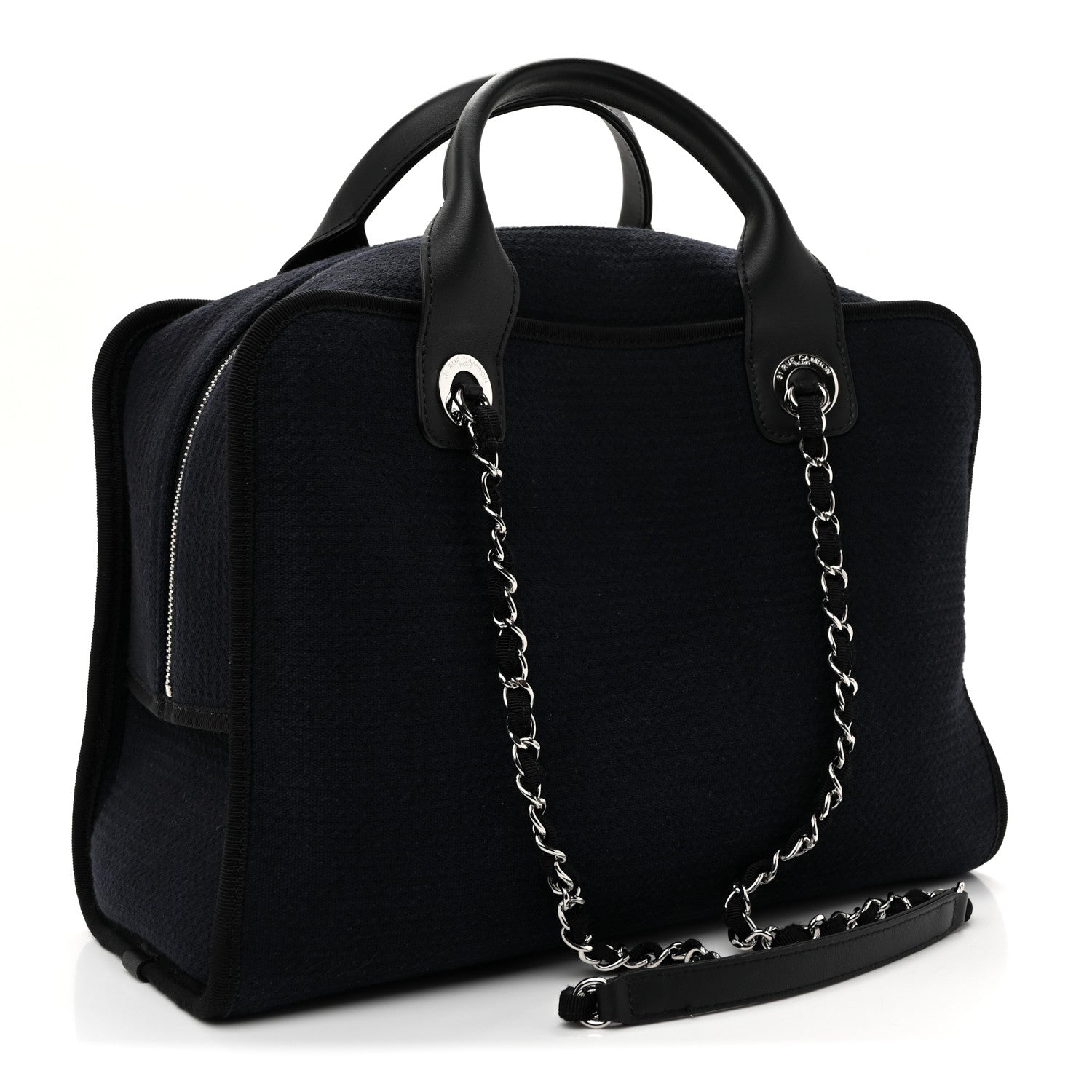Chanel Mixed Fibers Deauville Bowling Bag Black 3 of 10