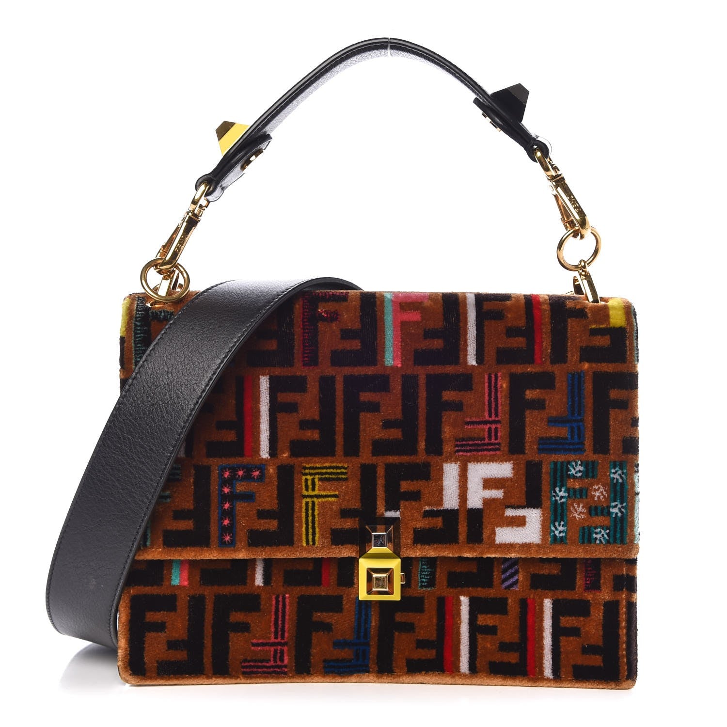 Fendi Velvet Vitello Dolce Fun Fair Kan I Shoulder Bag Tobacco Multicolor Black 1 of 9