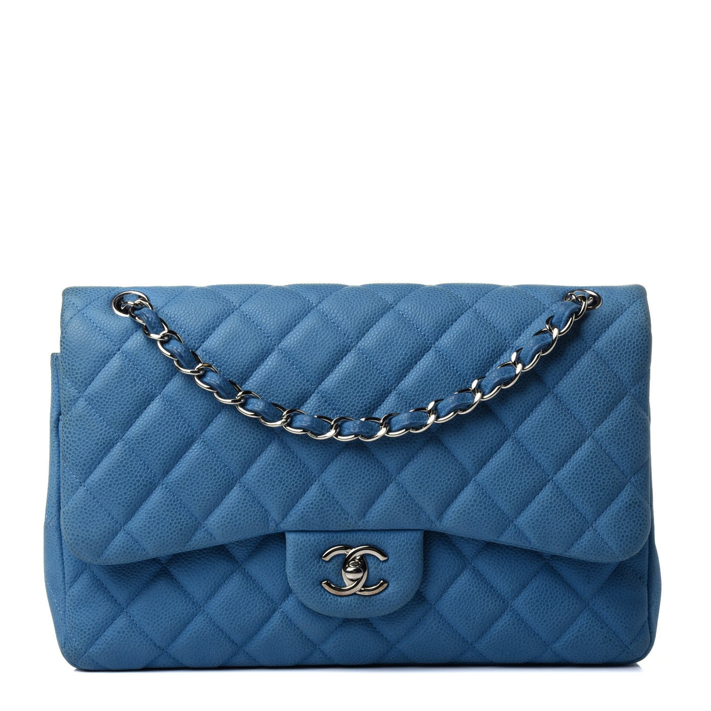 Caviar Quilted Jumbo Double Flap Blue