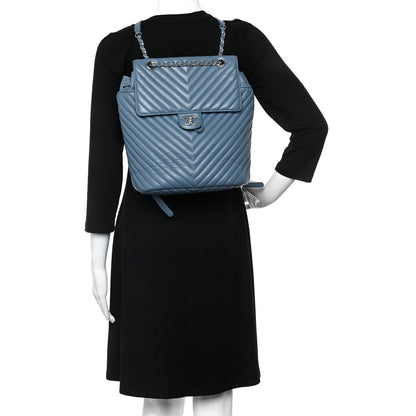 Chanel Calfskin Chevron Quilted Large Urban Spirit Backpack Light Blue 2 of 12