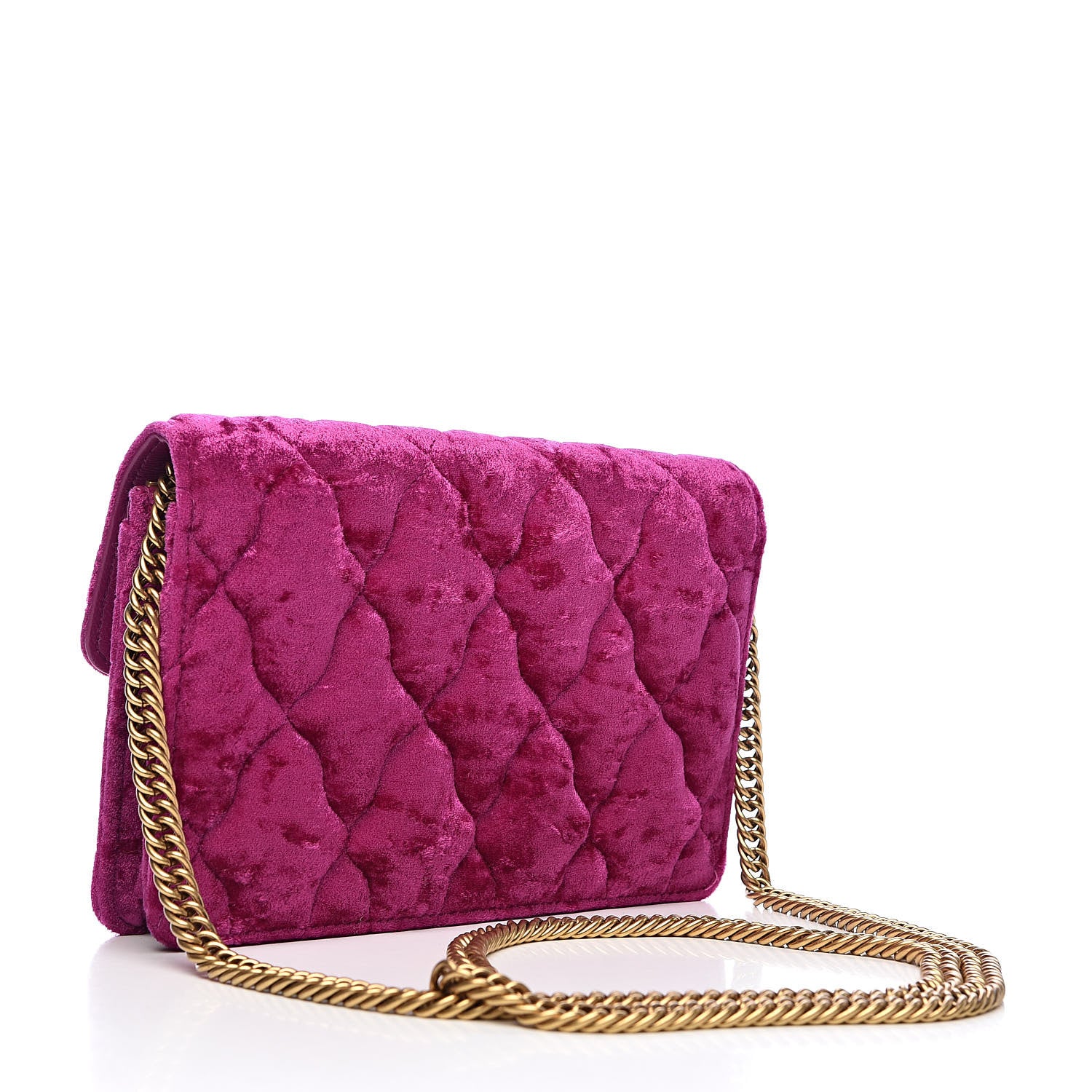 Balenciaga Crushed Velvet Crystal Mattress Quilted BB Wallet On Chain Fuchsia 3 of 11