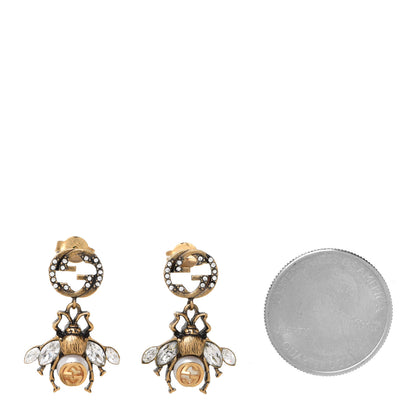 Gucci Crystal Pearl GG Drop Bee Earrings Gold 2 of 5