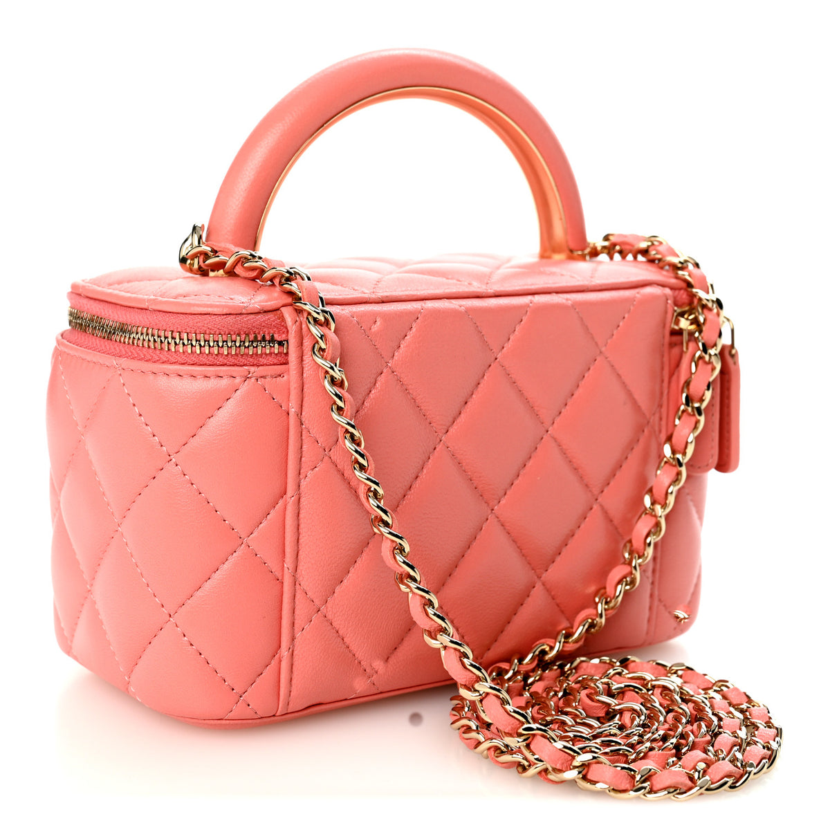 Chanel Lambskin Quilted Small Charming Top Handle Vanity Case With Chain Pink 3 of 10