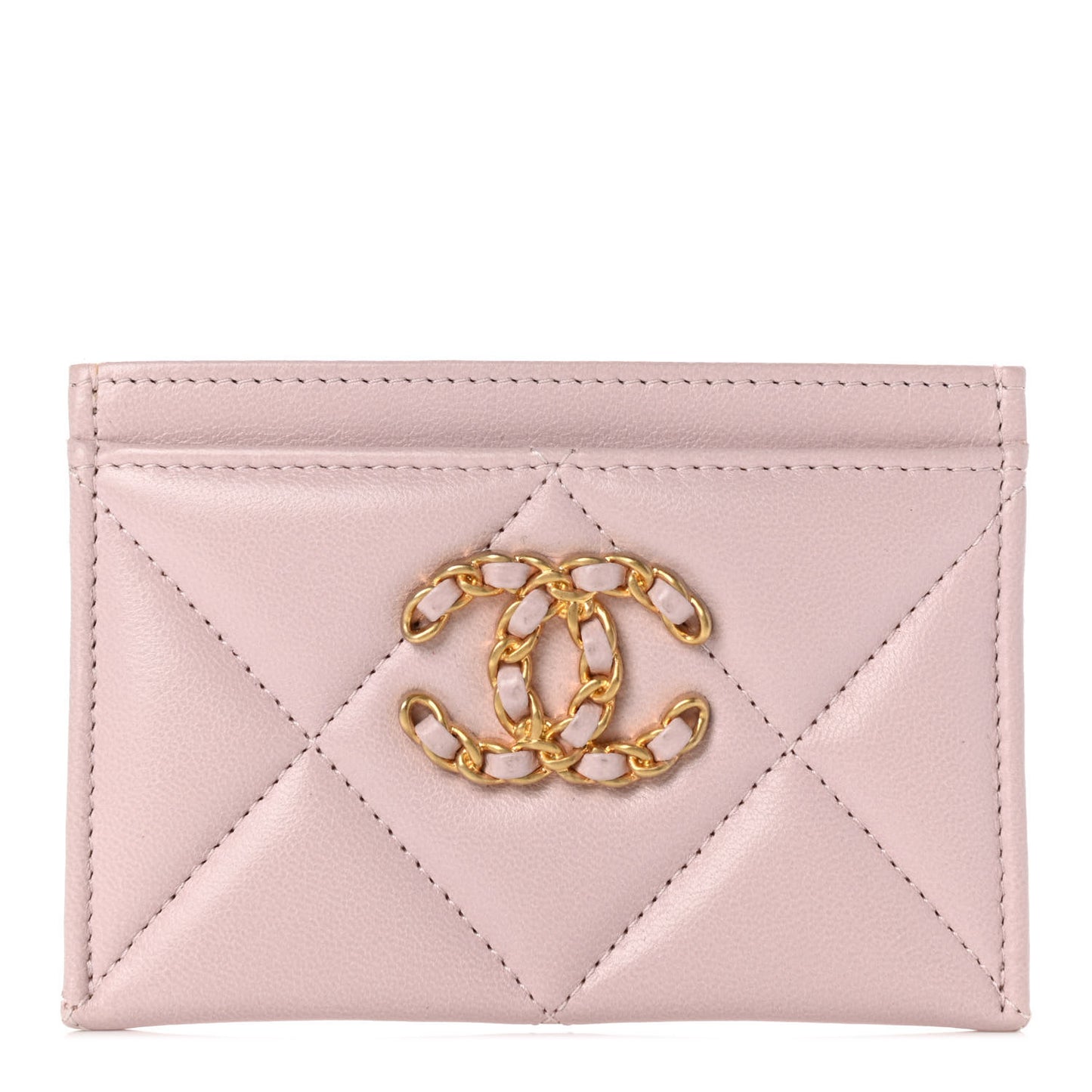 Lambskin Quilted Chanel 19 Card Holder Light Pink