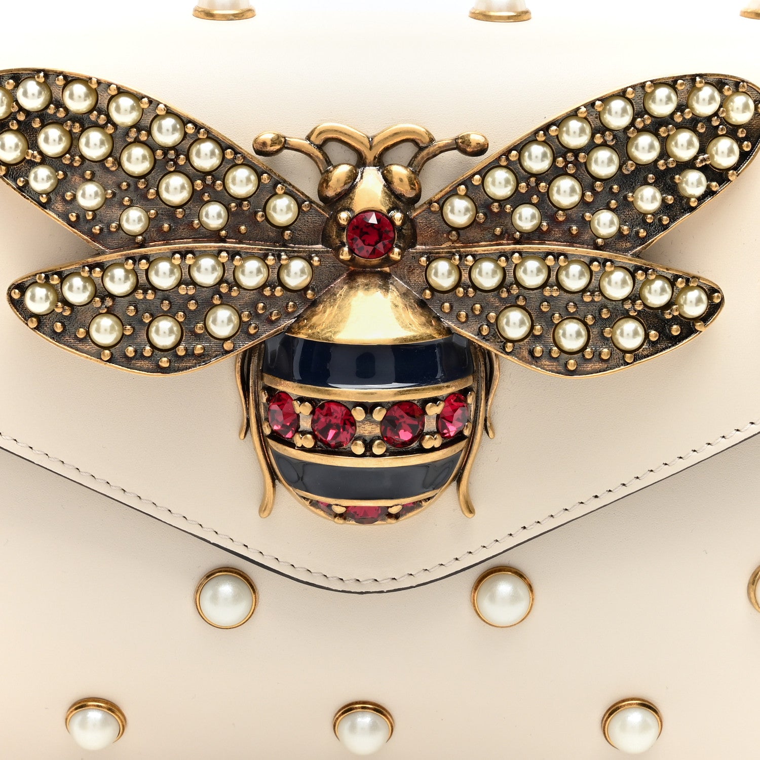 Gucci Nappa Pearl Studded Mini Queen Margaret Broadway Shoulder Bag Mystic White 8 of 10