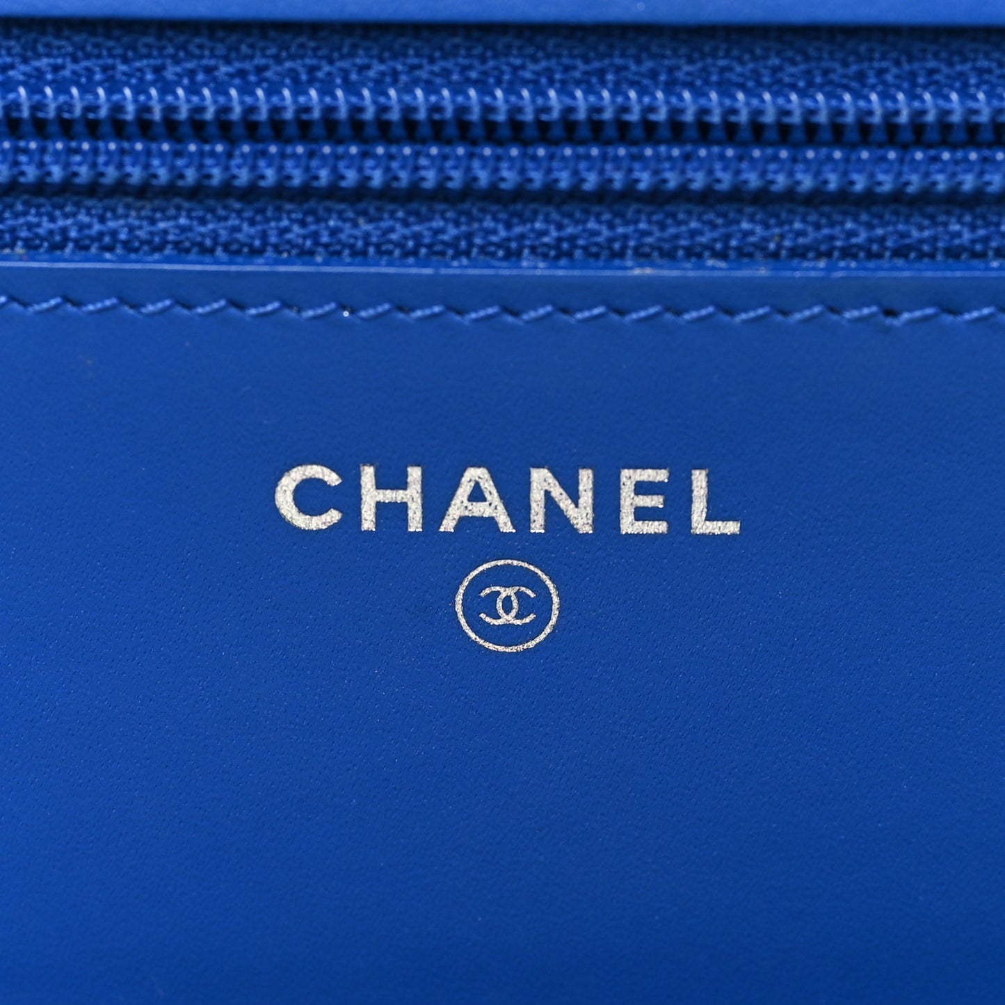 Patent Calfskin Quilted Boy Wallet On Chain WOC Dark Blue