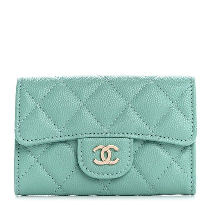 Chanel Caviar Quilted Flap Card Holder Wallet Light Green 1 of 9