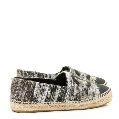 Chanel Tweed Grosgrain CC Espadrilles 38 Grey Black 3 of 9
