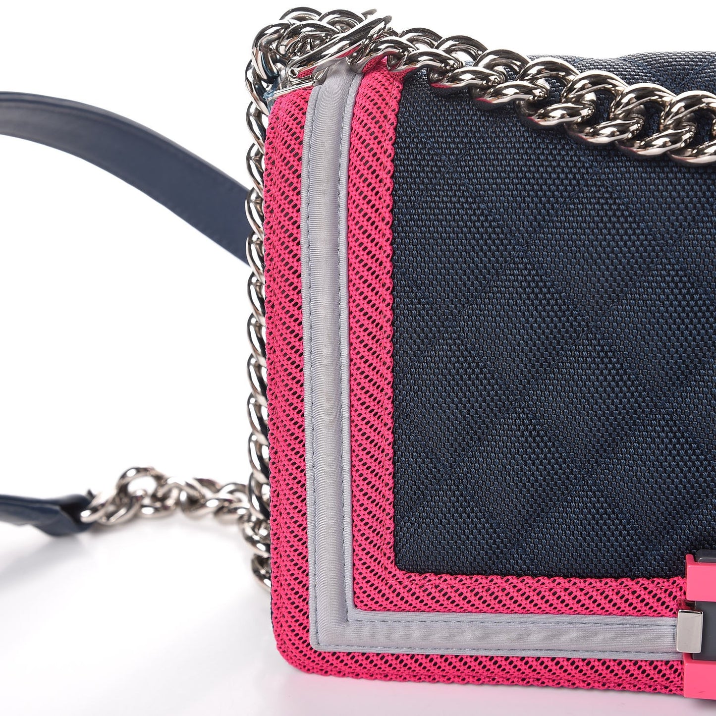 Canvas Quilted Medium Fluo Boy Flap Dark Navy Fuchsia Grey
