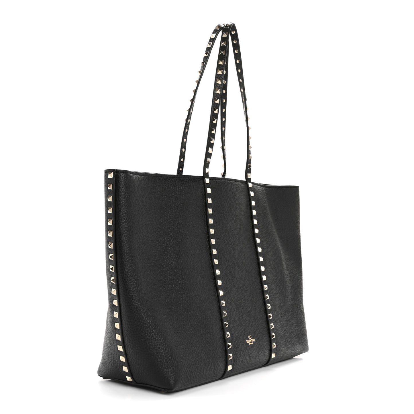 Grained Calfskin Rockstud Shopping Bag Black