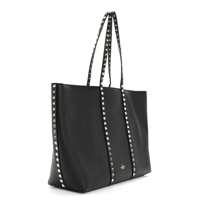 Valentino Garavani Grained Calfskin Rockstud Shopping Bag Black 3 of 10