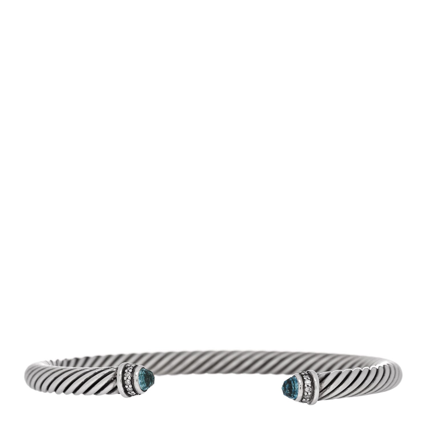 David Yurman Sterling Silver Diamond Blue Topaz 5mm Cable Classics Bracelet 1 of 4