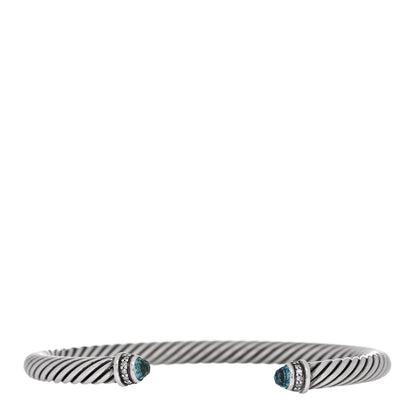 David Yurman Sterling Silver Diamond Blue Topaz 5mm Cable Classics Bracelet 1 of 4