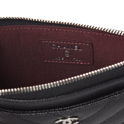Chanel Caviar Chevron Quilted Zip Pouch Black 6 of 8