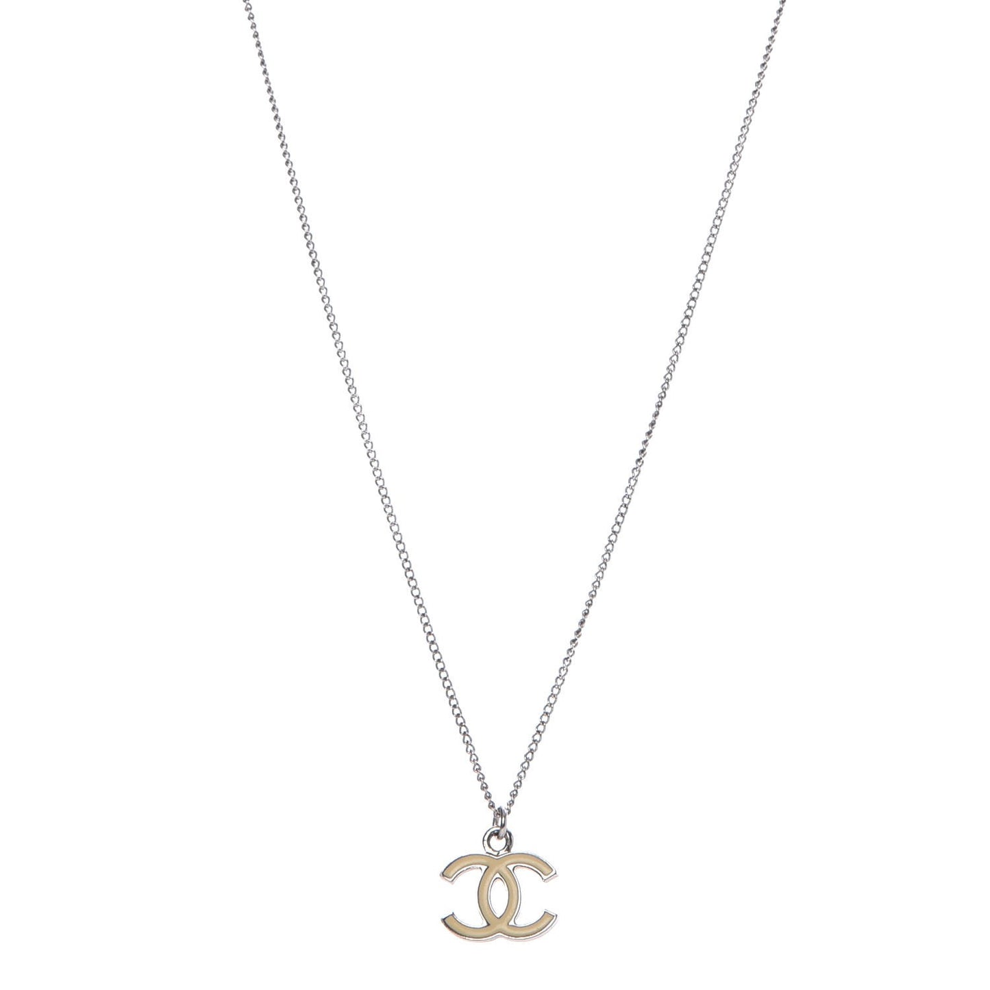 Enamel CC Necklace Silver White