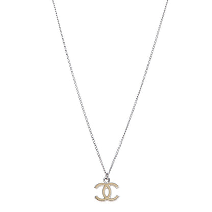 Chanel Enamel CC Necklace Silver White 1 of 6