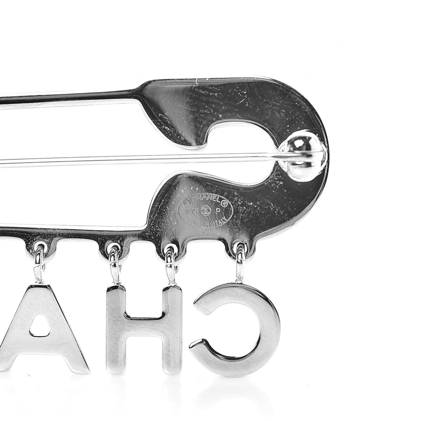 Crystal Safety Pin Brooch Silver