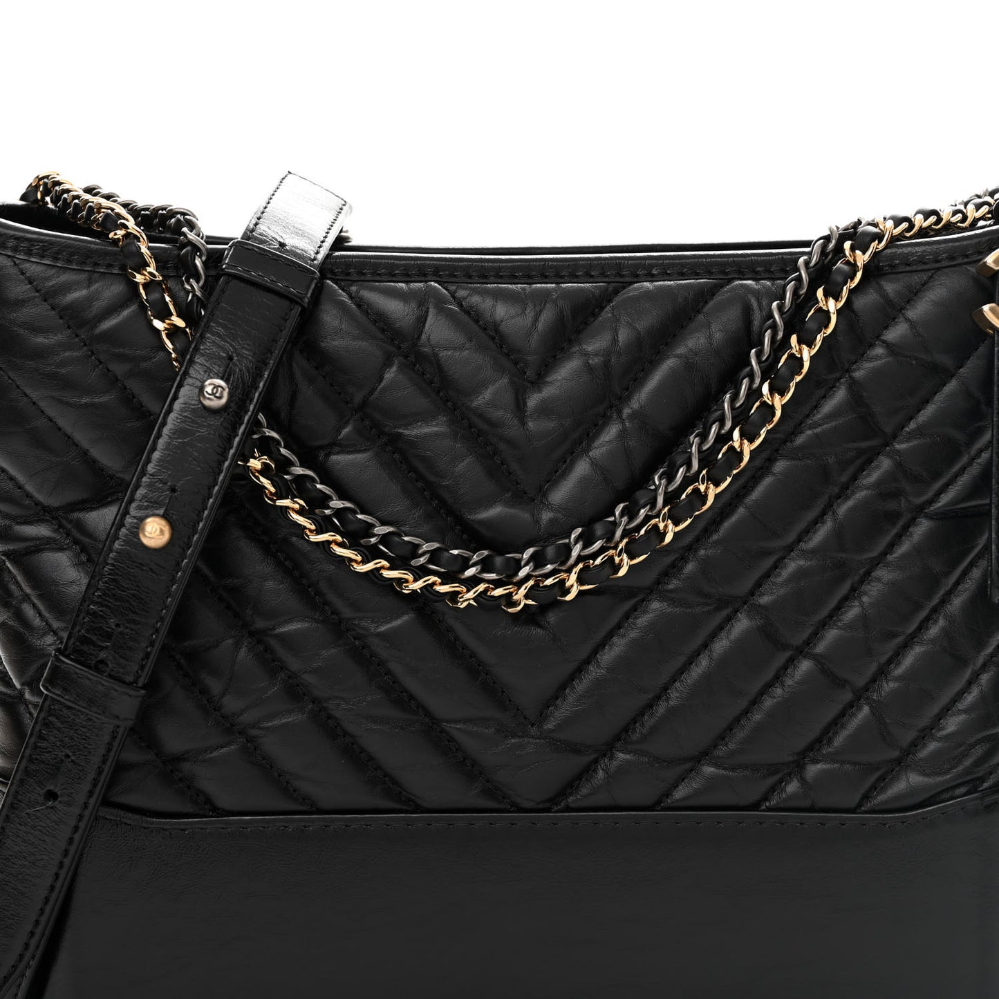 Aged Calfskin Chevron Quilted Medium Gabrielle Hobo Black