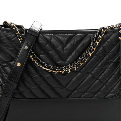 Chanel Aged Calfskin Chevron Quilted Medium Gabrielle Hobo Black 8 of 13