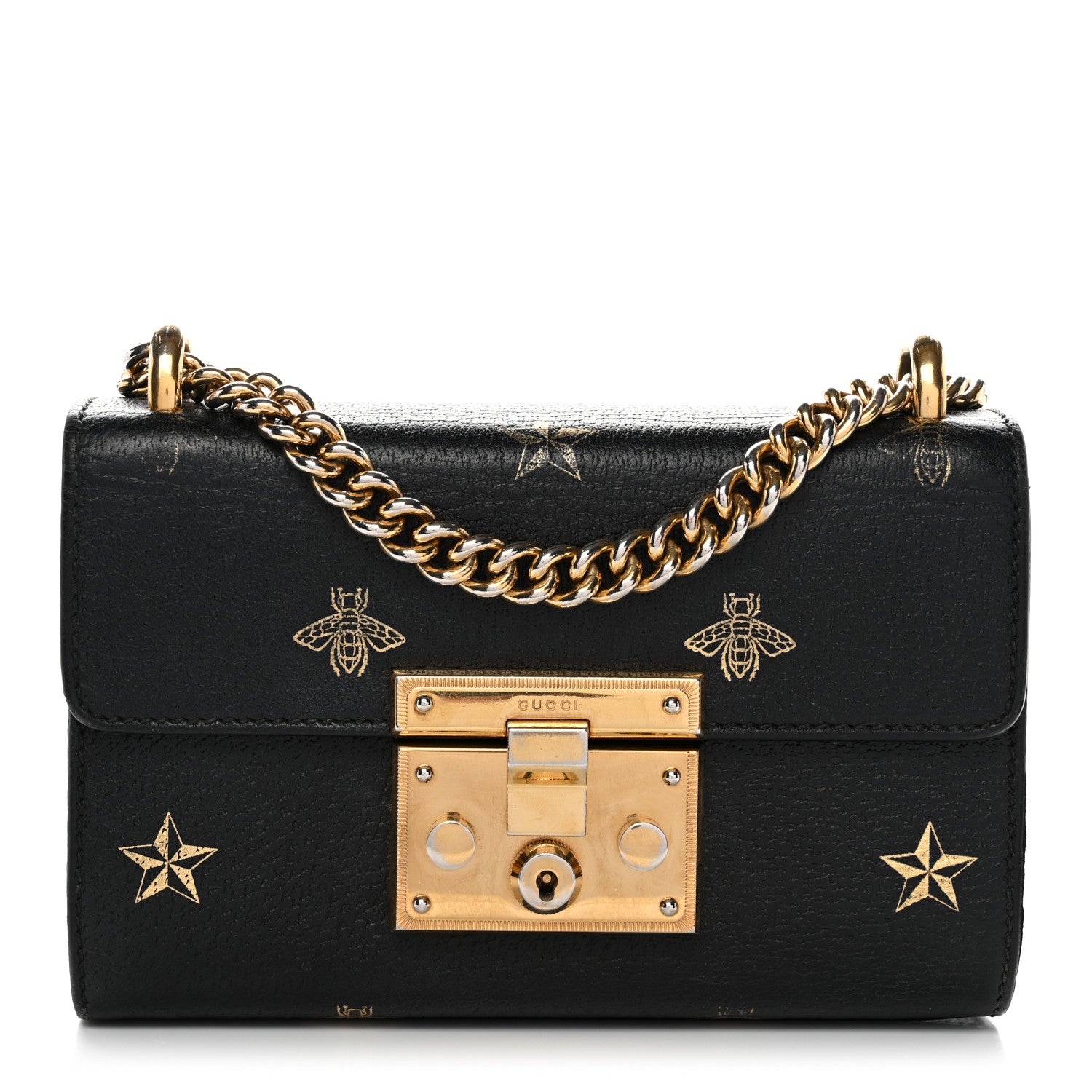 Gucci Grained Calfskin Bee Star Small Padlock Shoulder Bag Black 1 of 20