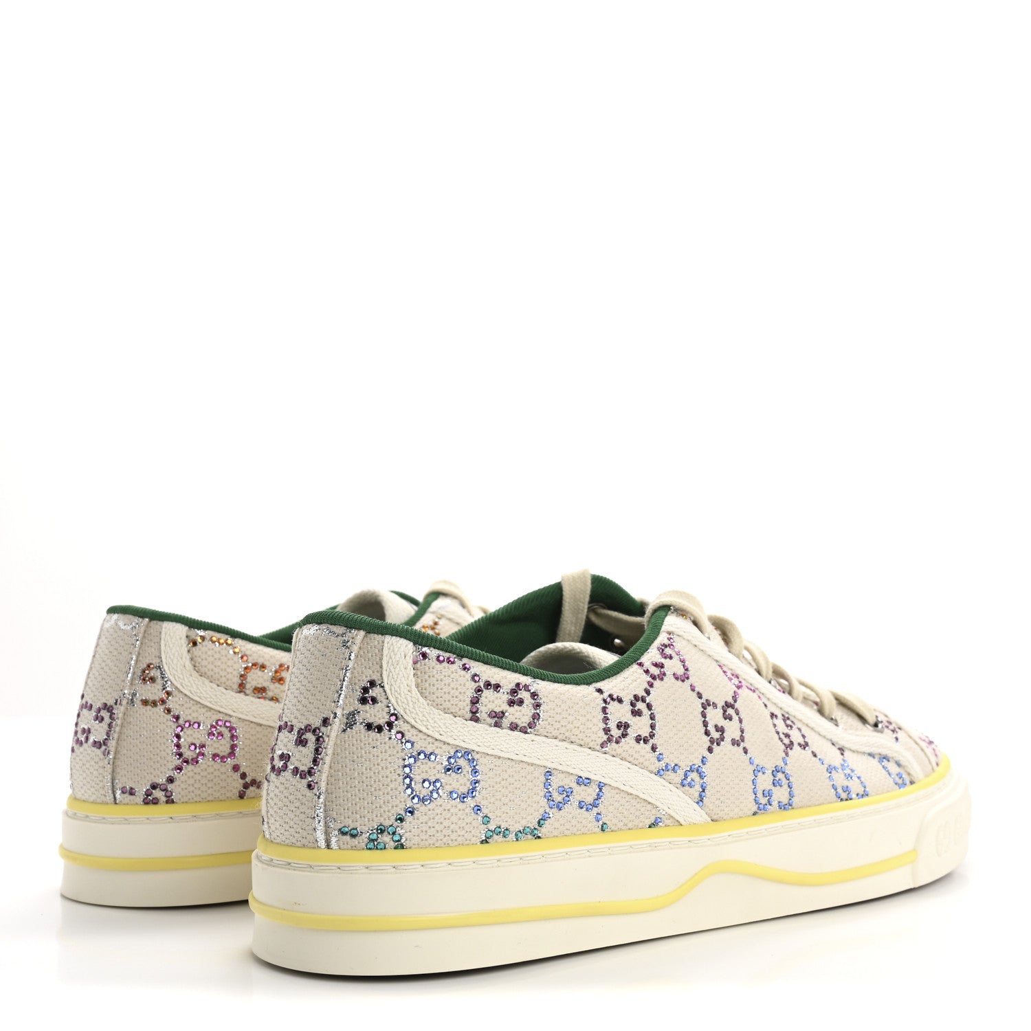 Gucci Canvas Lame Crystal GG Monogram Womens 1977 Tennis Sneakers 40 Gardenia Silver Mystic White 5 of 8