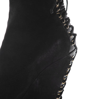 Saint Laurent Suede Corset Wedge Boots 37.5 Black 10 of 12