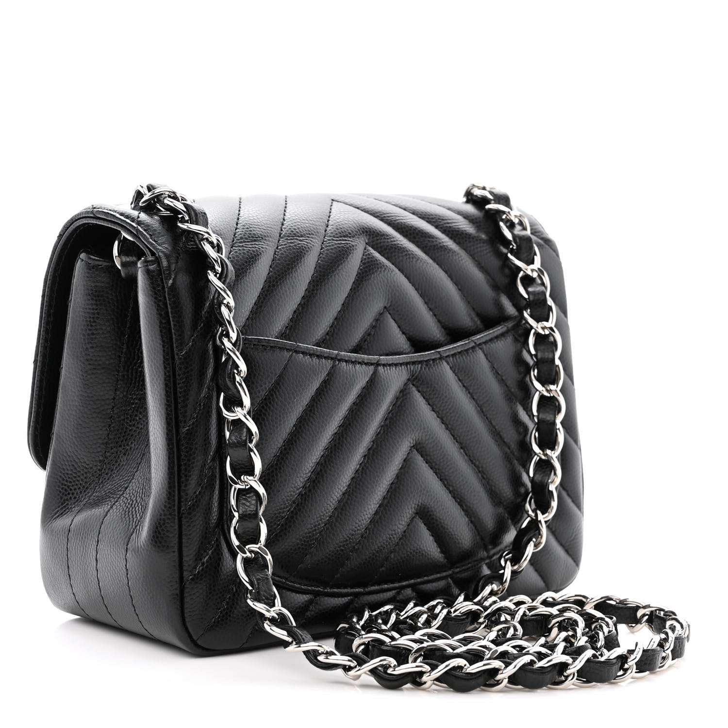 Chanel Caviar Chevron Quilted Mini Square Flap Black 3 of 13