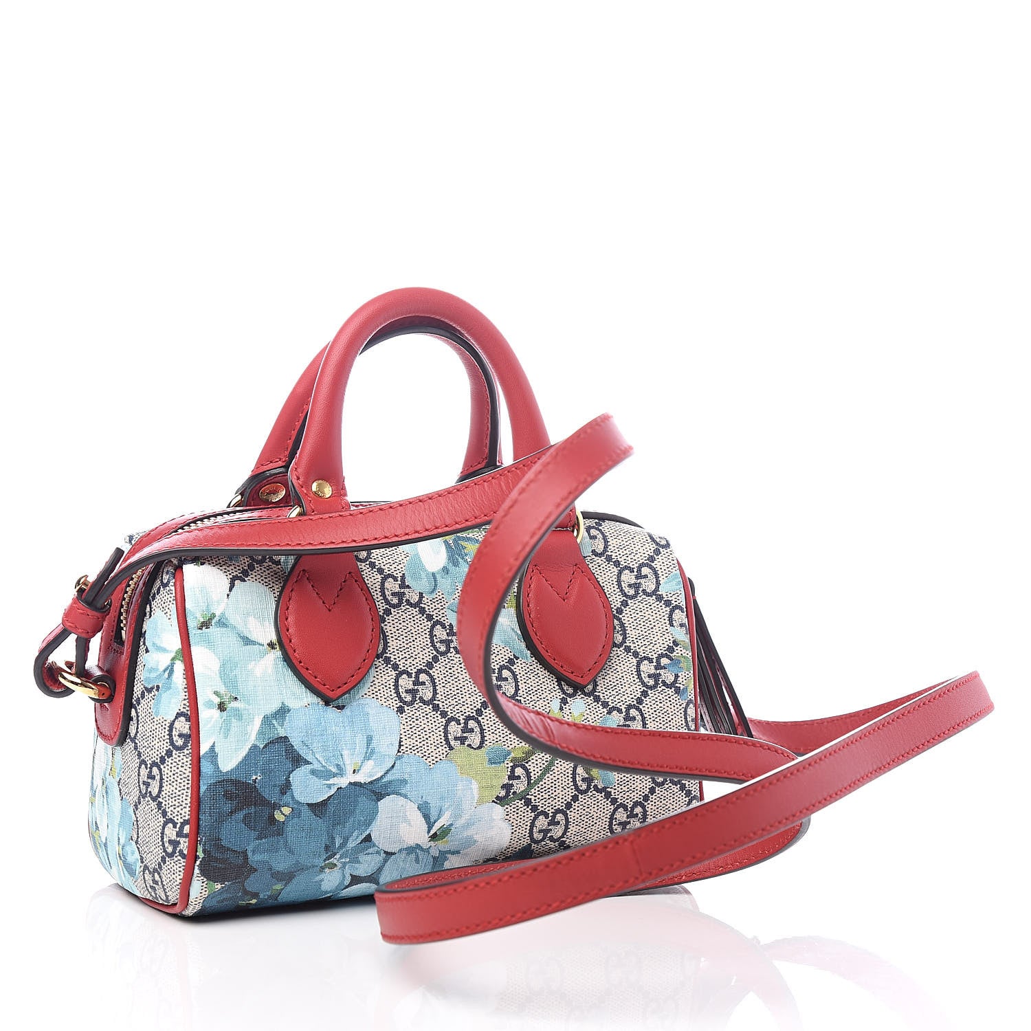 Gucci GG Supreme Monogram Blooms Mini Boston Navy Blue Hibiscus 3 of 10