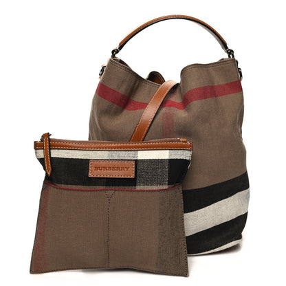 Burberry Canvas Mega Check Medium Ashby Bucket Bag Brown 1 of 14