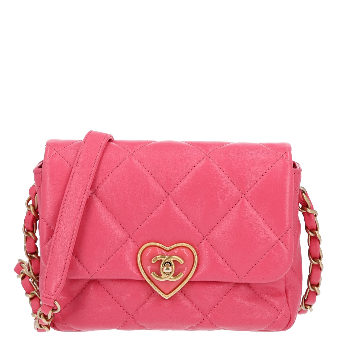 Lambskin Plexiglass Quilted Coco Love Mini Flap Pink
