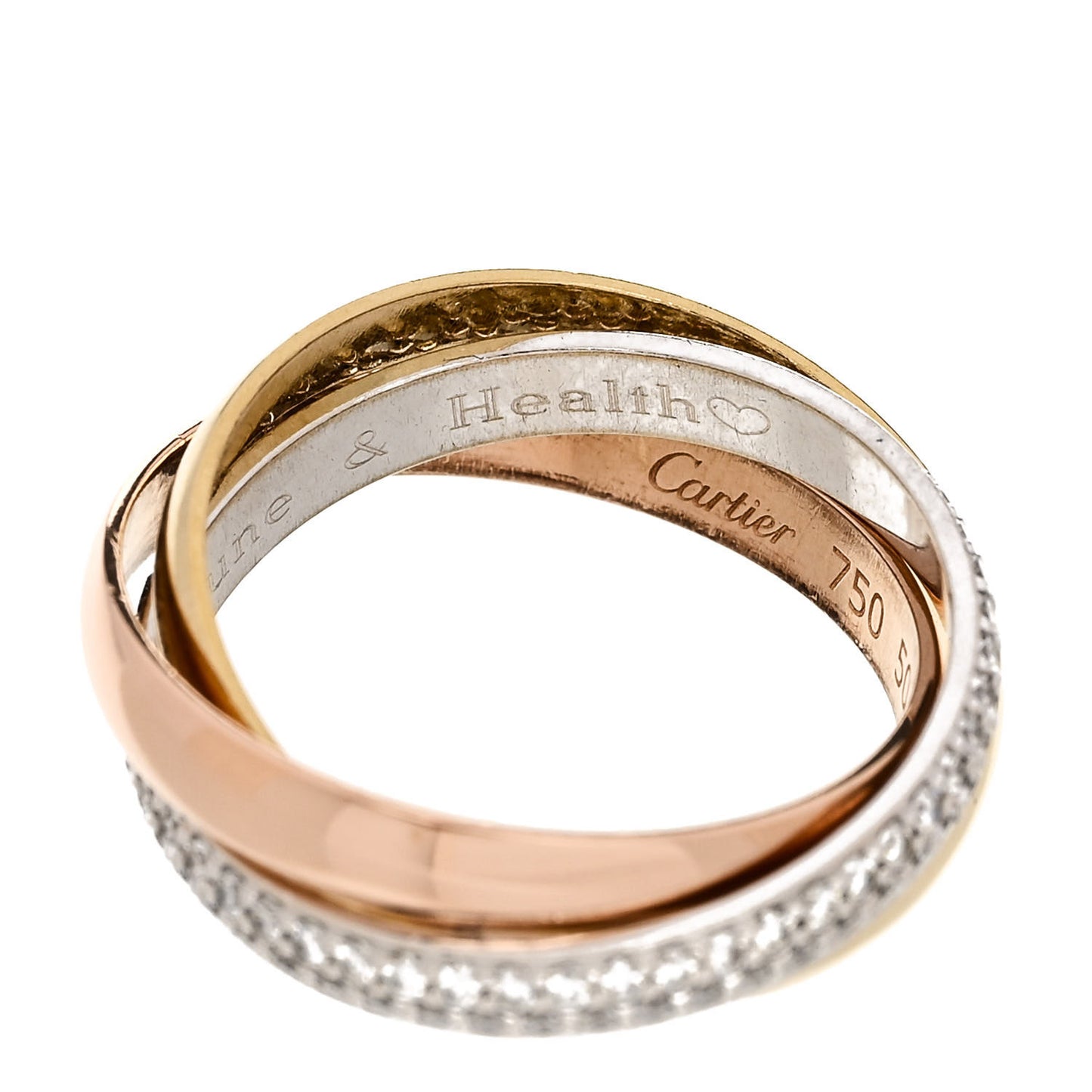 18K White Yellow Pink Gold Diamond Small Trinity Paved Ring 50 5.25