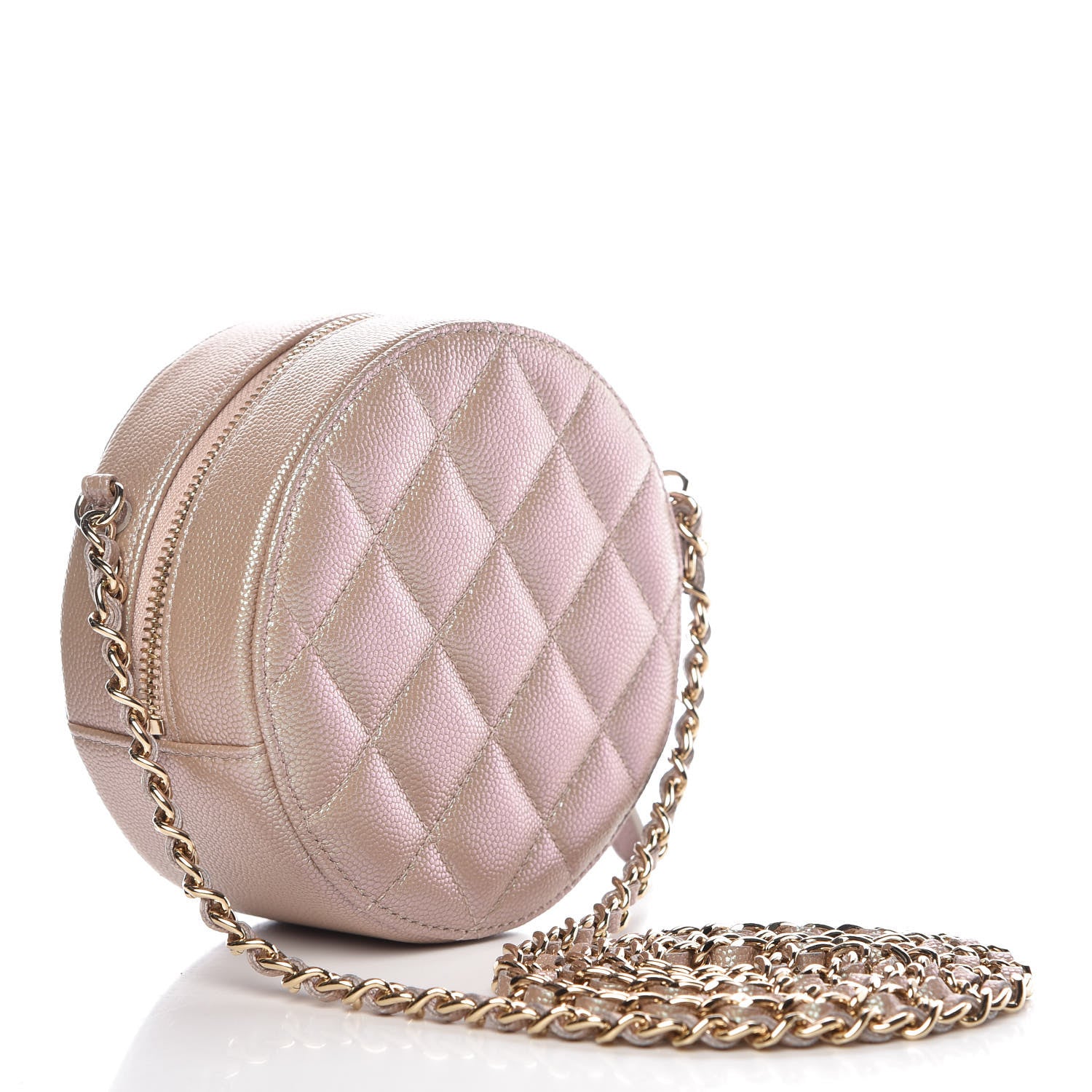 Chanel Iridescent Caviar Quilted Round Clutch With Chain Beige 3 of 8