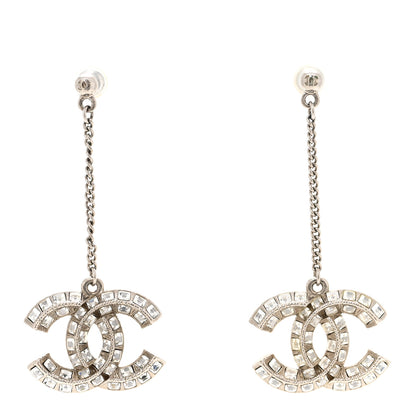 Chanel Baguette Crystal CC Drop Earrings Silver 1 of 4