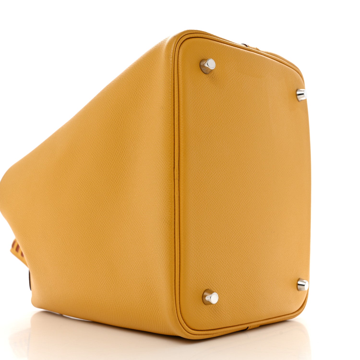 Hermes Epsom Tressage De Cuir Picotin Lock 22 MM Jaune Ambre Brique White 6 of 12