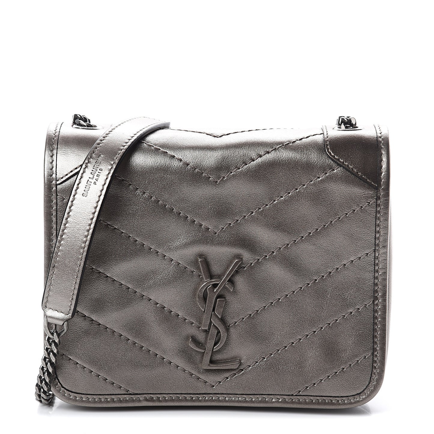 Metallic Calfskin Matelasse Monogram Niki Chain Wallet Platinum