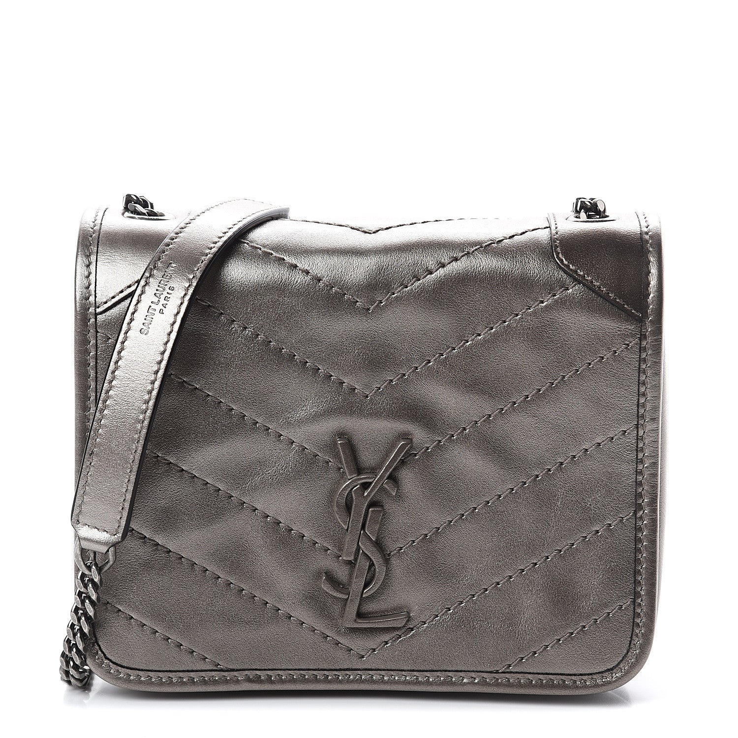 Saint Laurent Metallic Calfskin Matelasse Monogram Niki Chain Wallet Platinum 1 of 8