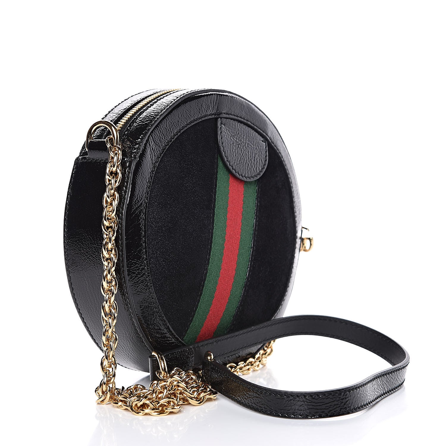 Gucci Suede Patent Web Mini Ophidia Round Shoulder Bag Black 3 of 10