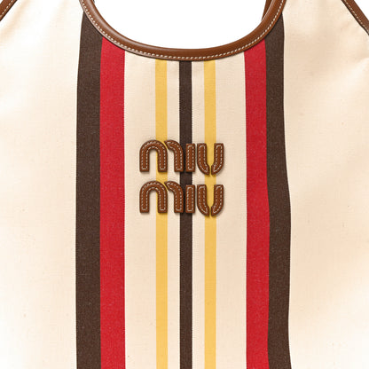 Miu Miu Canvas Calfskin Striped Ivy Beige Naturale Moro 7 of 9