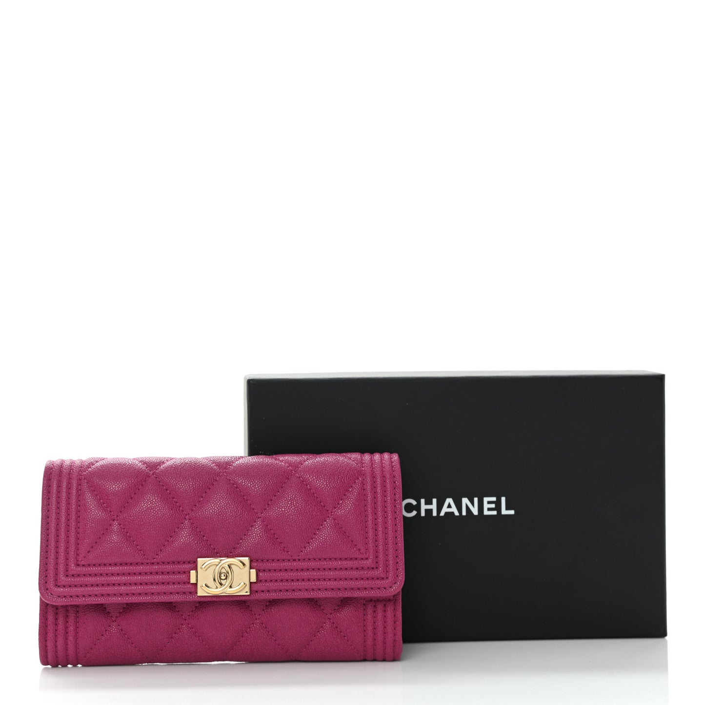 Caviar Quilted Medium Boy Flap Wallet Fuchsia