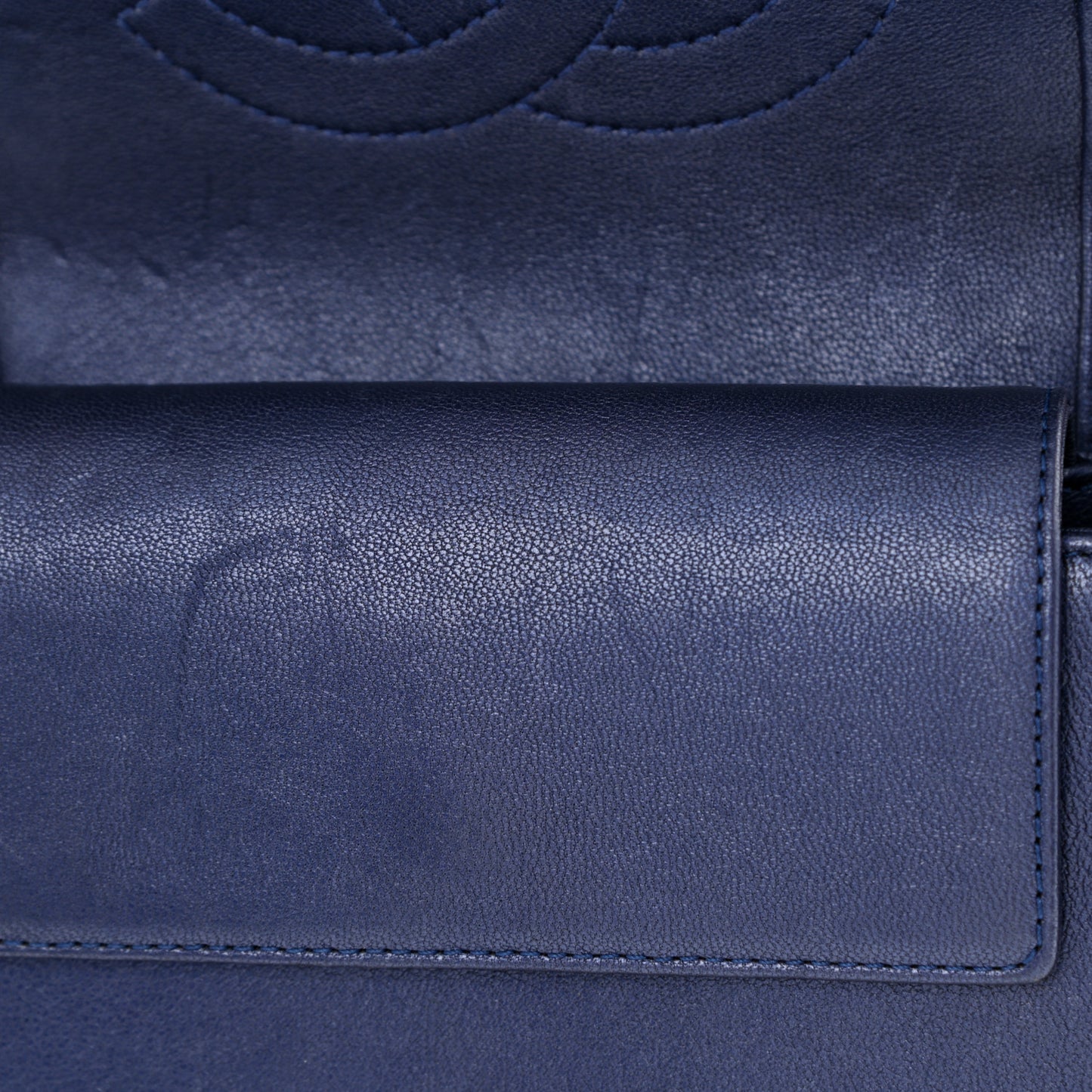 Metallic Sheepskin Chevron Quilted Small Vintage Mademoiselle Flap Navy