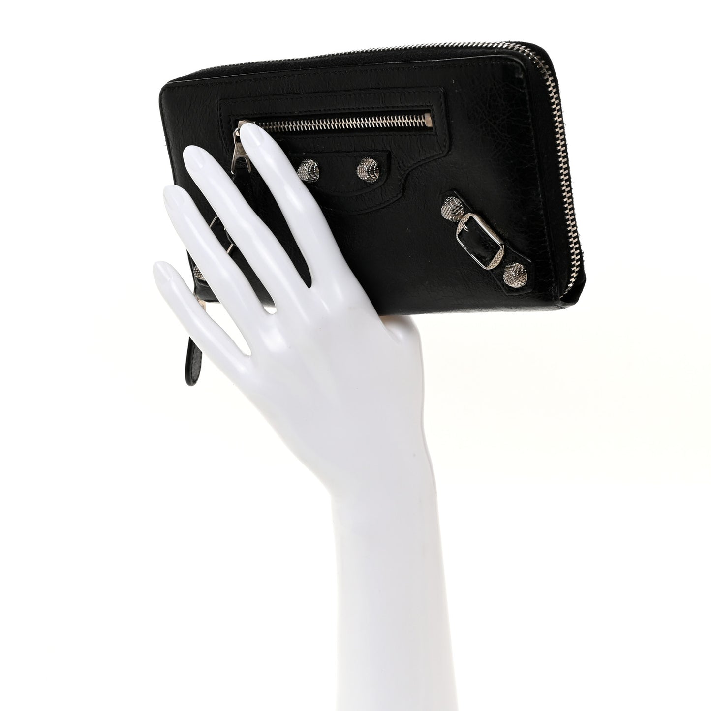 Agneau Giant 12 Silver Hardware Continental Zip Around Wallet Black