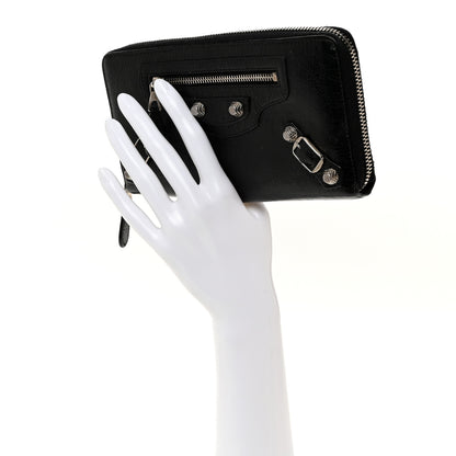 Balenciaga Agneau Giant 12 Silver Hardware Continental Zip Around Wallet Black 2 of 8