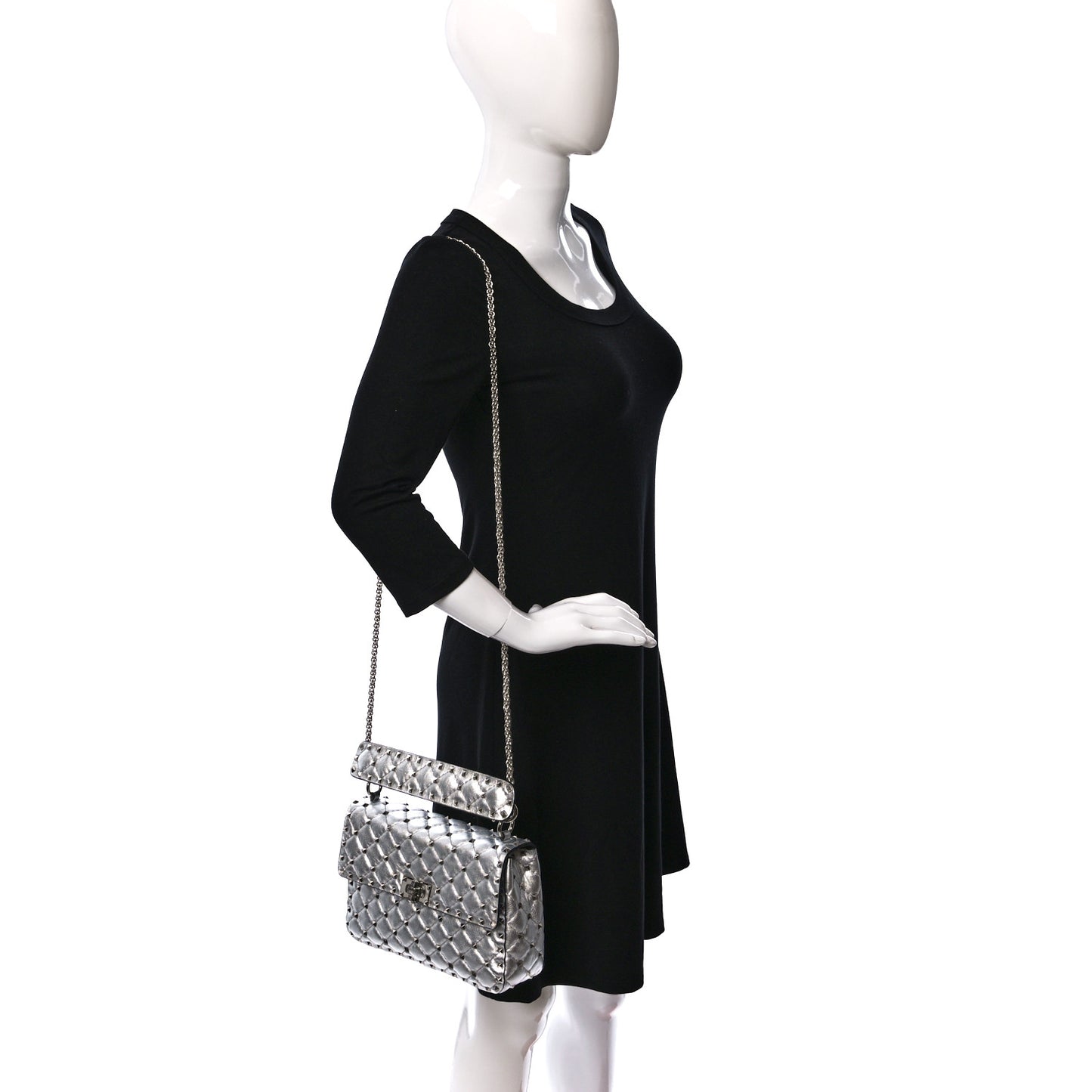 Metallic Nappa Medium Rockstud Spike Shoulder Bag Silver